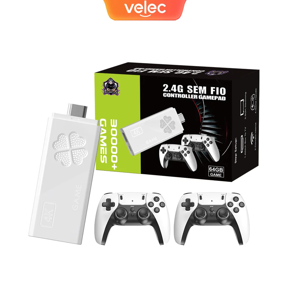 Velec M8 Pro Video Game Console Built-in 30000+ Games 2.4G Wireless Controller 64GB TV Game Stick 4K HD Retro Mini Game Player