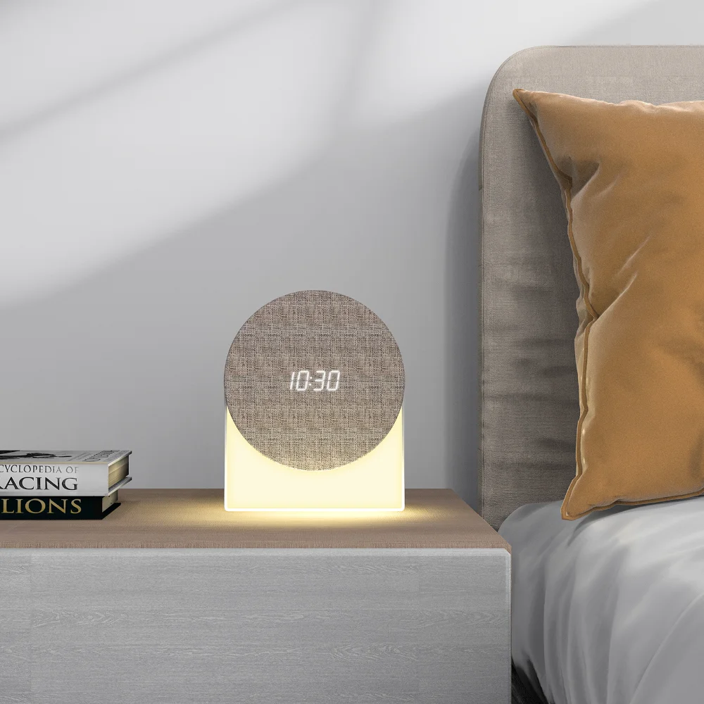 VYOPBC Multifunctional White Noise Sleep Aid Bluetooth Speaker Fabric Night Light with Timer Clock Alarm
