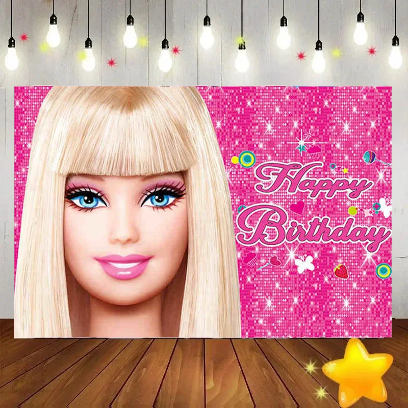 Barbie Birthday Backdrop Decoration Kids Princess Girl Party Photography Background Event Banner Poster Photo Studio Props