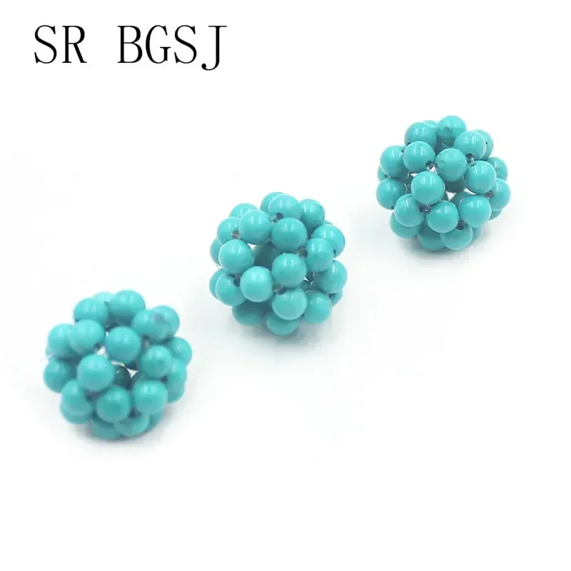 3pcs  4mm Handmade Round Gems Natural Stone Beads Contexture Knited Ball 18-20mm