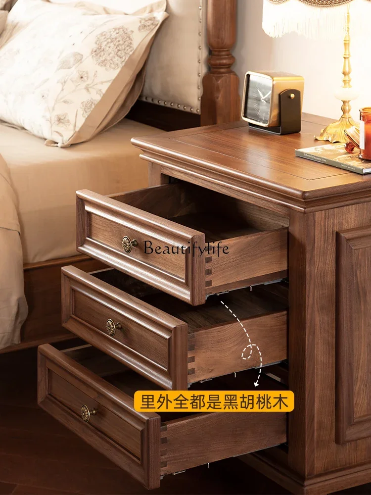 13American all solid wood bedside table Bedroom storage Bedside locker Black walnut