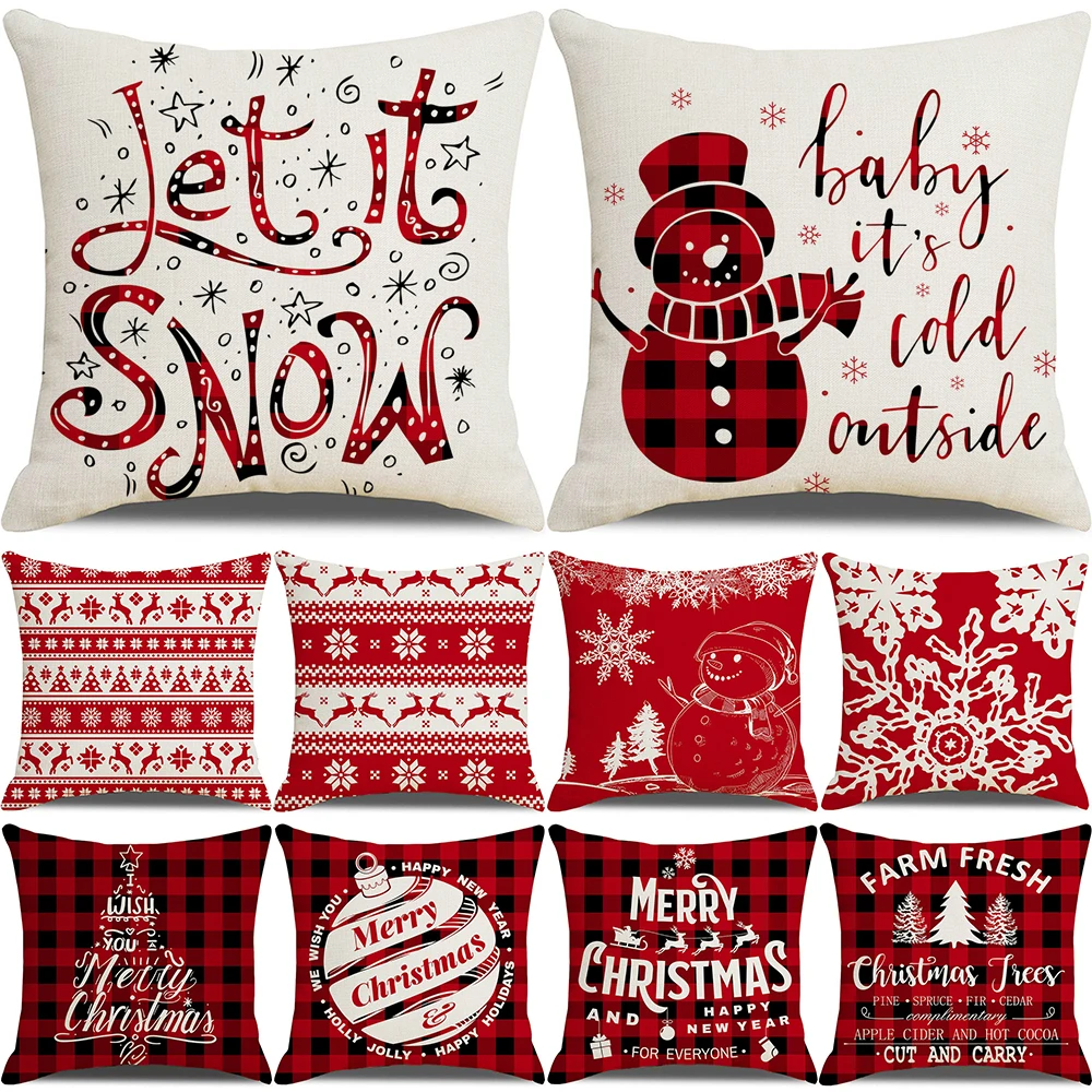 

Christmas Decor Cushion Cover Red Black Plaid Throw Pillowcase Home Decoration Christmas Pillow Covers Sofa Seat Car Pillow Case