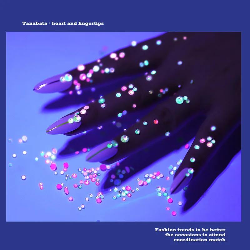 1Pack Luminous Crystal AB Nail Rhinestones Mixed Size Glitter Glass Gem 3D Charm Flatback Strass Fluorescence Nail Art Decor