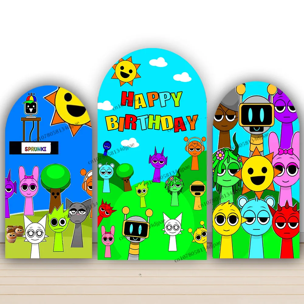 Sprunky Peluche Incredibox Plushie ฉากหลัง Arch ฝาครอบ Boy Girl Birthday Party ตกแต่งพื้นหลัง Sprunki เกมแบนเนอร์ Props