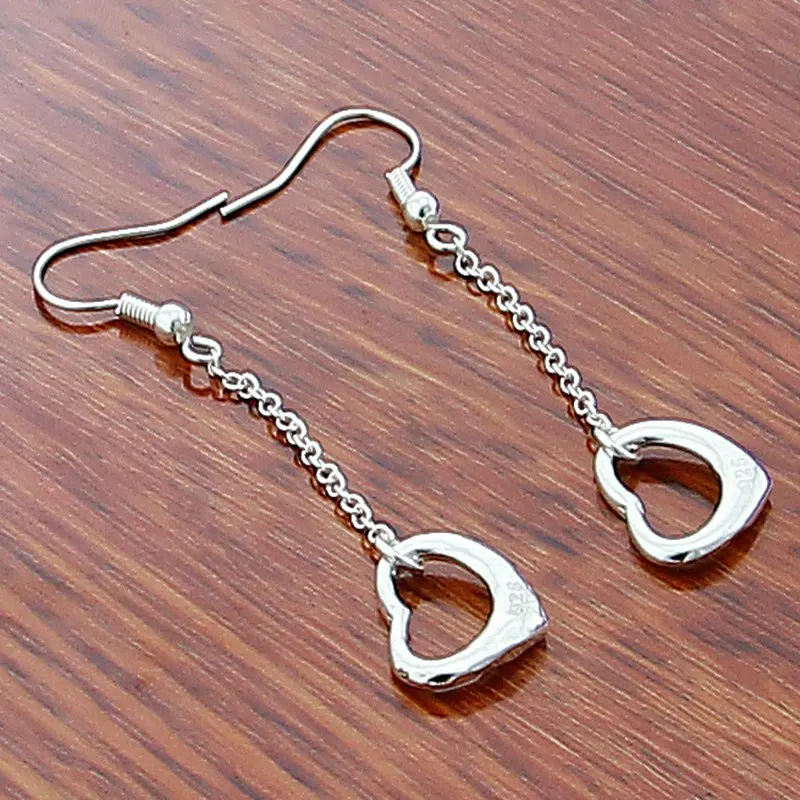 High Quality Elegant 925 Sterling Silver Long Heart Shaped Drop Earrings For Women Perfect For Birthday Weddings Party Gift Acce