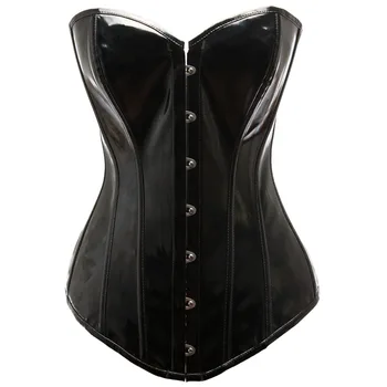 Glänzendes PVC-Korsett-Oberteil für Damen, glänzendes schwarzes PU-Leder, Bustier, Body Shaper, Show-Girl-Kostüm
