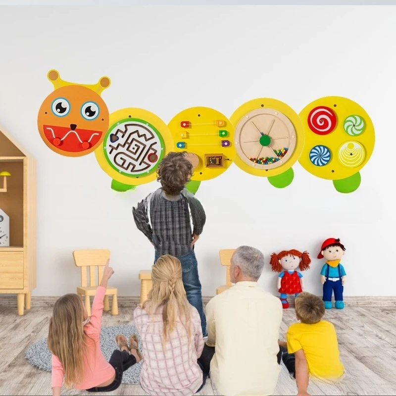 Early education caterpillar wall games to exercise hand-eye coordination,kindergarten wall corridor wooden toys for purposes