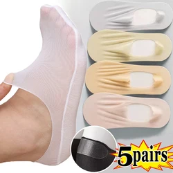 5pairs Women Silicone Anti-slip Invisible Socks Ice Silk Ankle Summer Ultra-thin Breathable Sock Shoe Slippers Low Boat Sock