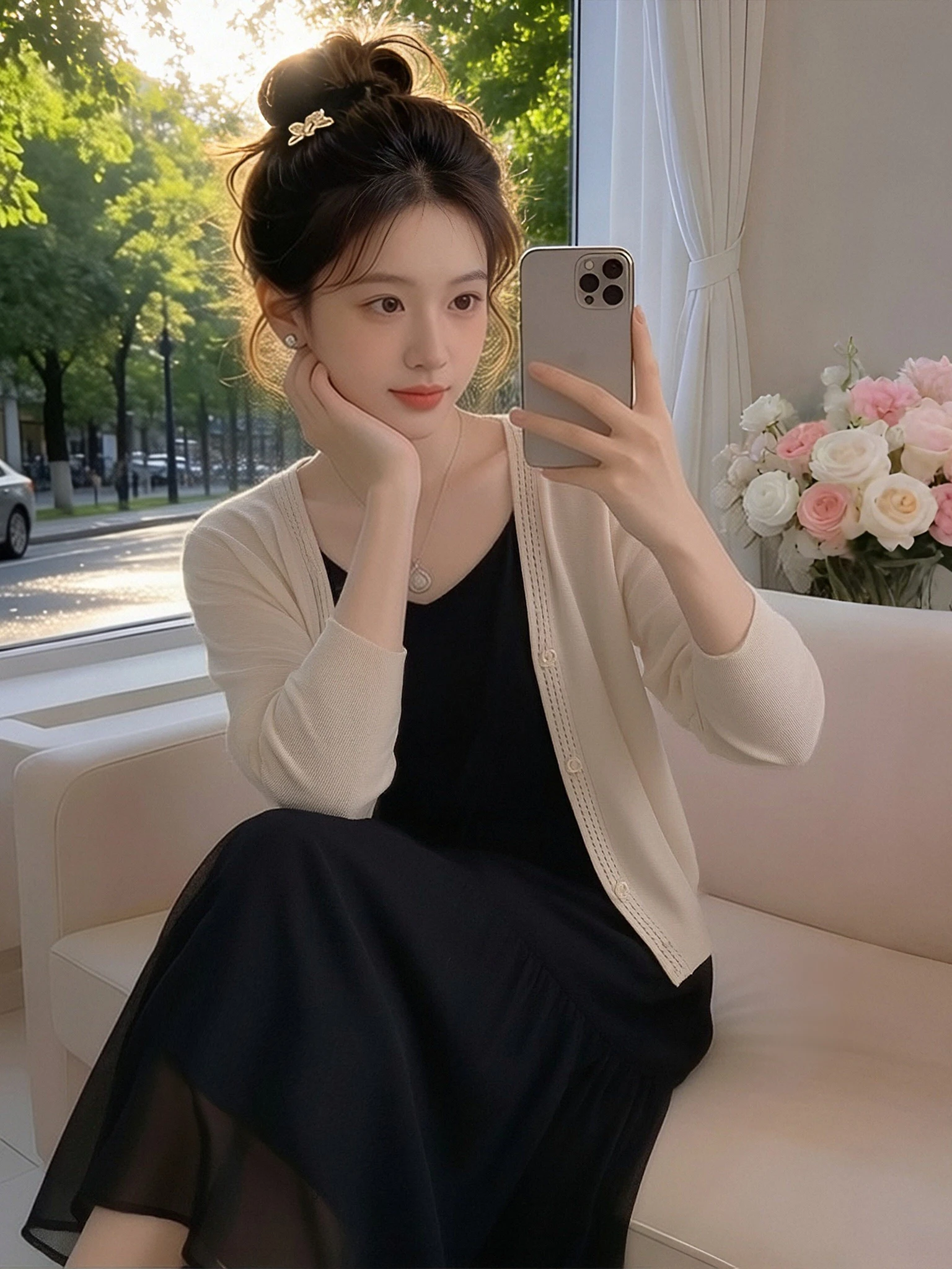 

Summer Women's Fashion Batwing Sleeve Knitted Open Cardigan Dress Set Trendy Inner Wear Casual Workwear Commute Style