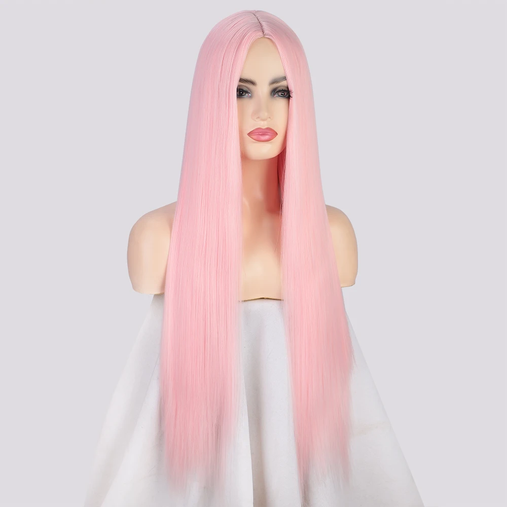 Synthetic Long Pink Wig Straight Hair Wigs for Women Orange Cosplay Wig for Party Use Heat Resistan Fiber Hair  28 Inch