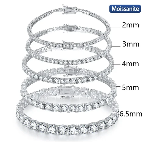 S925 실버 Moissanite 2-6.5mm 테니스 팔찌 전기 도금 18k 화이트 절묘한 패션 라이트 럭셔리 디자인 여성 팔찌
