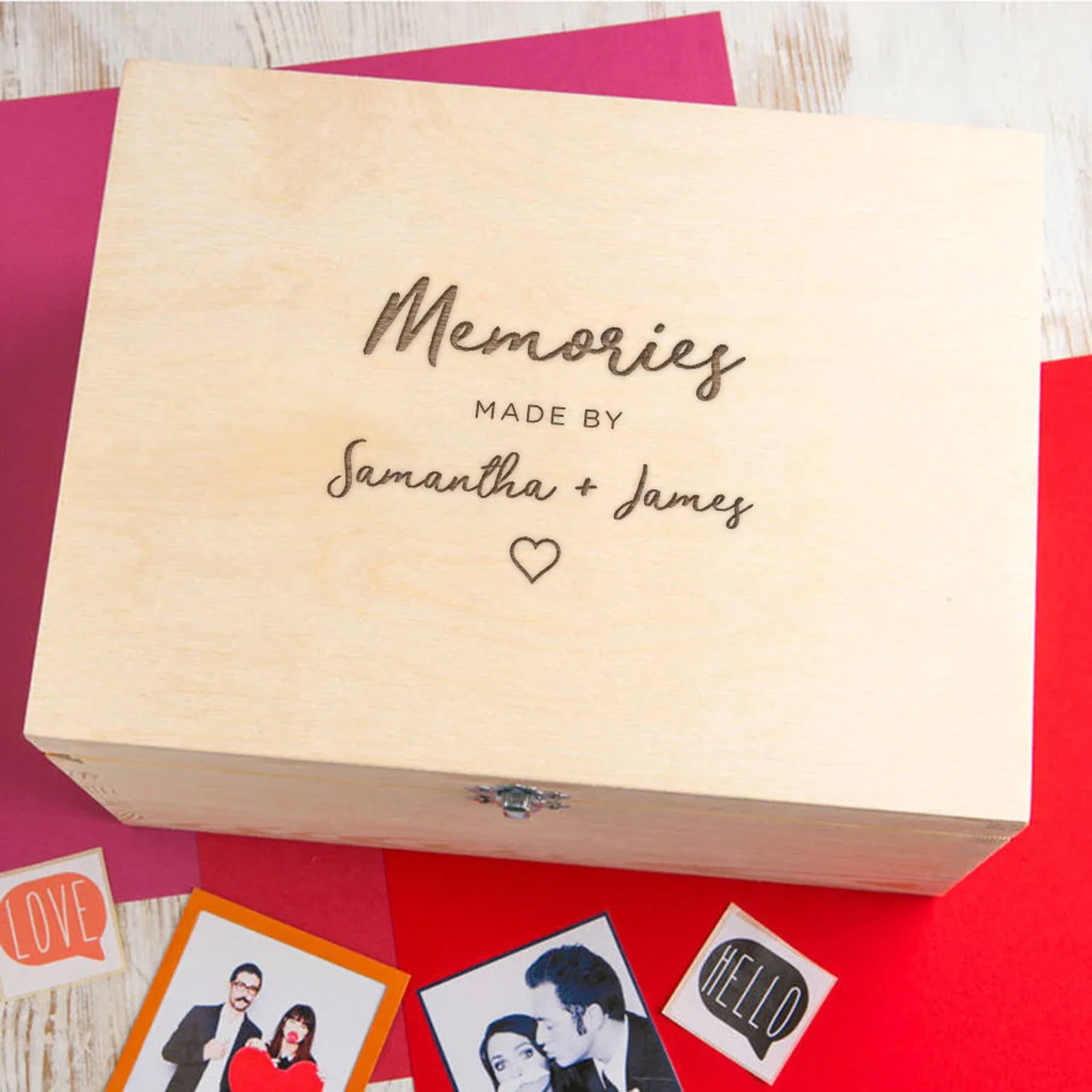 Personalized Couples Keepsake Box - Personalised Memory Box Anniversary Gift For Boyfriend - Engraved Girlfriend Gift Wooden Box