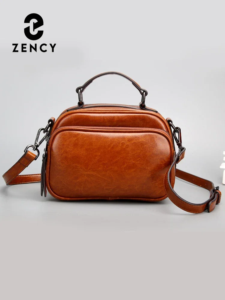 

Zency Oil Wax Leather Top-handle Bag For Women Retro Satchel High-end Shoulder Handbag Female Small Roomy Crossbody Purse