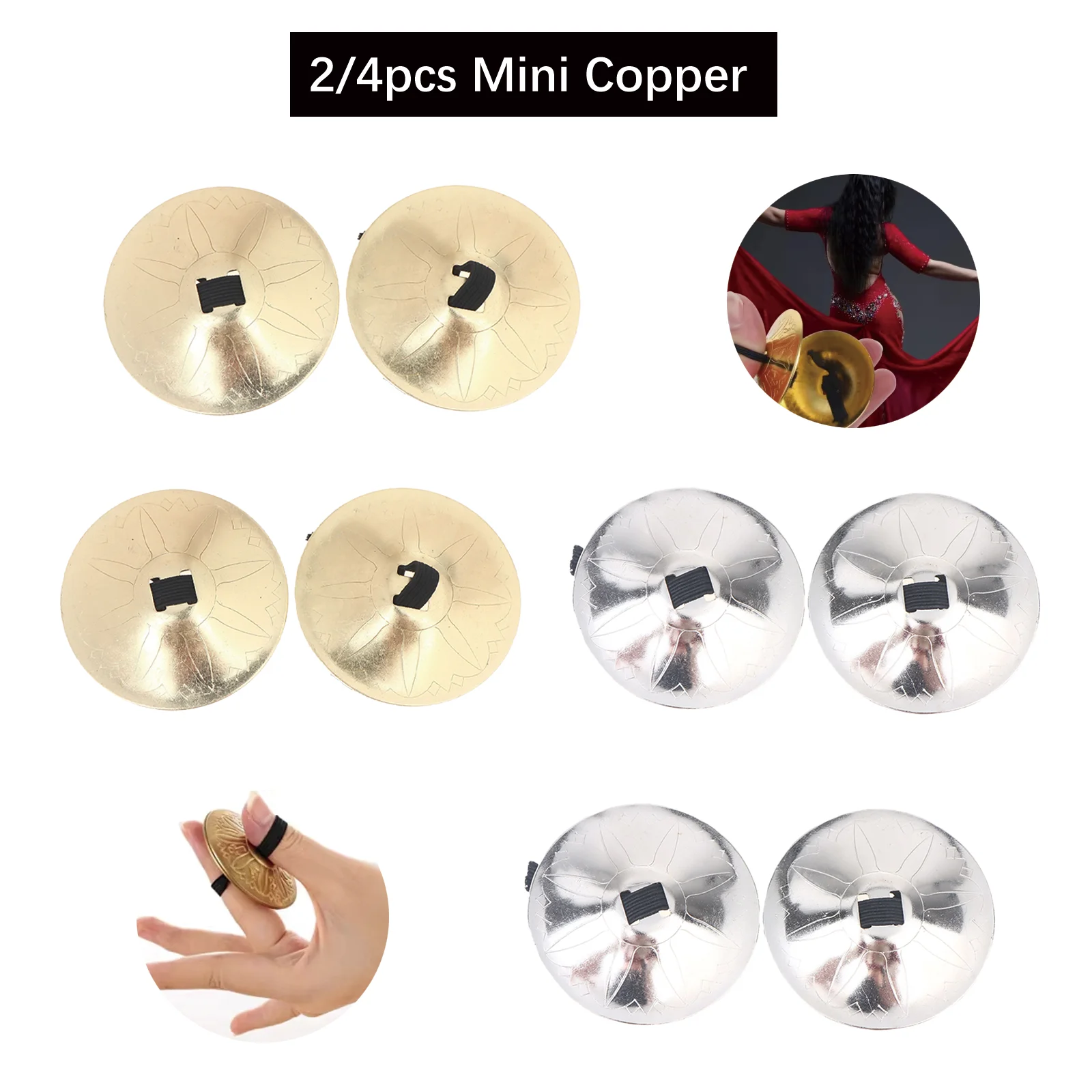 Miwayer 2/4pcs Premium Copper Finger Cymbals Mini Saucers Professional Belly Dance Musical Instrument Dance Accessories