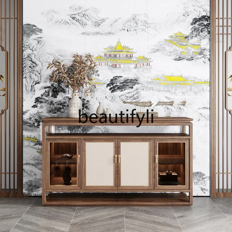 New Chinese style solid wood dining side cabinet hotel, retro, living room entry partition cabinet sofa, locker  R