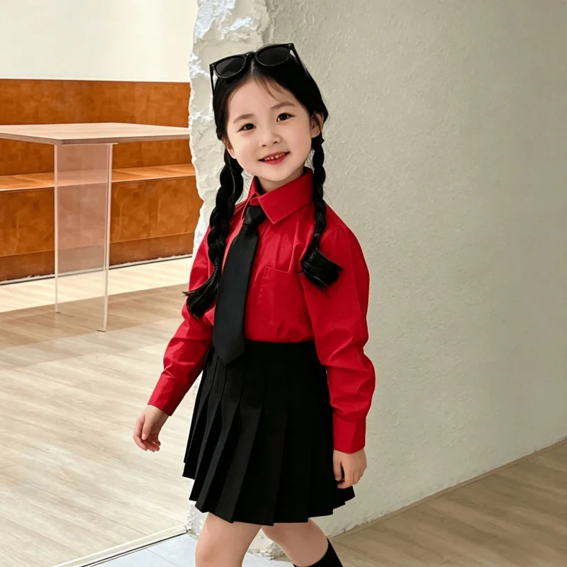 Primary and secondary school student recitation costume, girls' choir performance outfit, red song class uniform, college-style