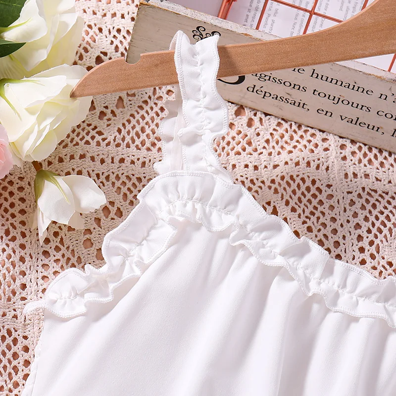 New Designed Classic White Sleeveless Dress Elegant Princess Girl Dress Cute Teenager Summer Fashion Party Vacation Daily Casual