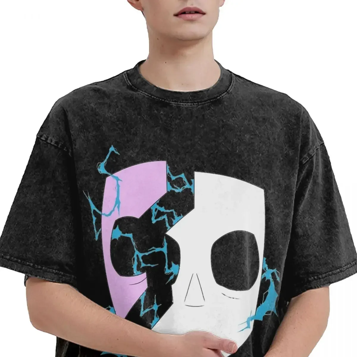 Sally Face Mask T Shirts Hip Hop Washed 100% Cotton T-Shirt Sal Fisher Sallyface Vintage Streetwear Graphic Tops Tees