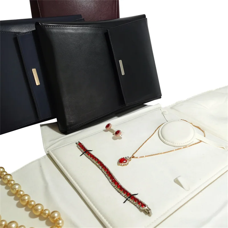 

Quadrate PU Leather Inner Velvet Travel Jewelry Roll Bag Necklace Pedant Bracelet Organizer Foldable Jewelry Display