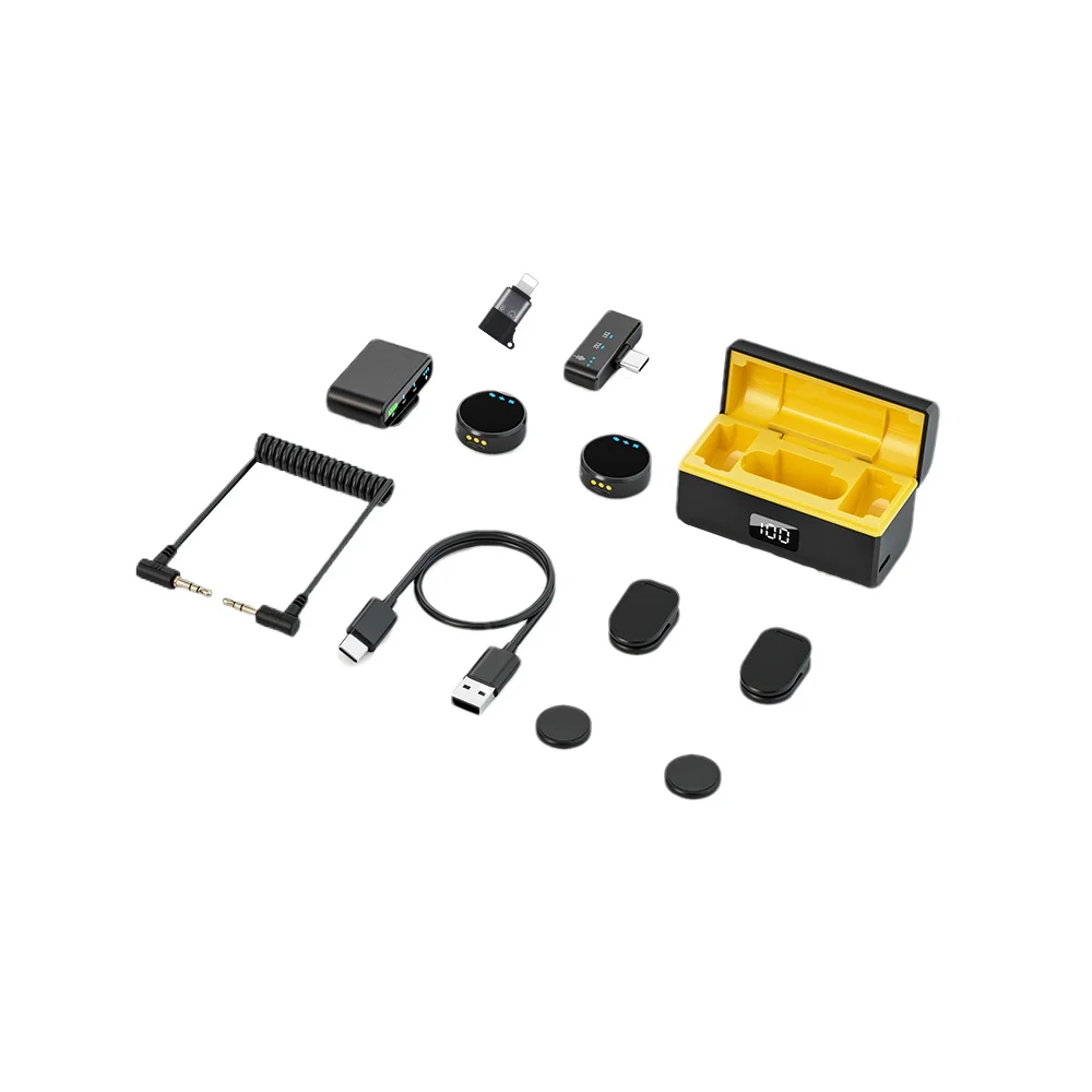 100M Lavalier Wireless Microphone for Camera Professional Lapel Microphone with Noise Canceling Charging Box for Video Recording