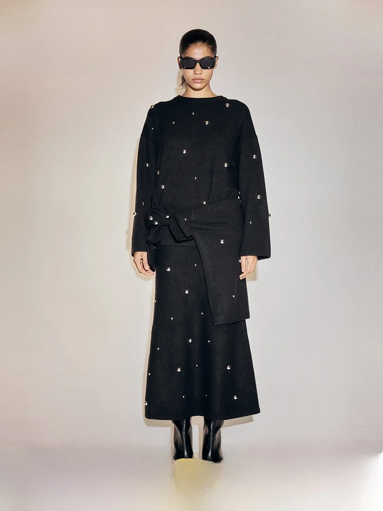 

H & M женское шерстяное трикотажное платье Casual Sle Dinner Par Base irt со стразами Ele Faion 35995