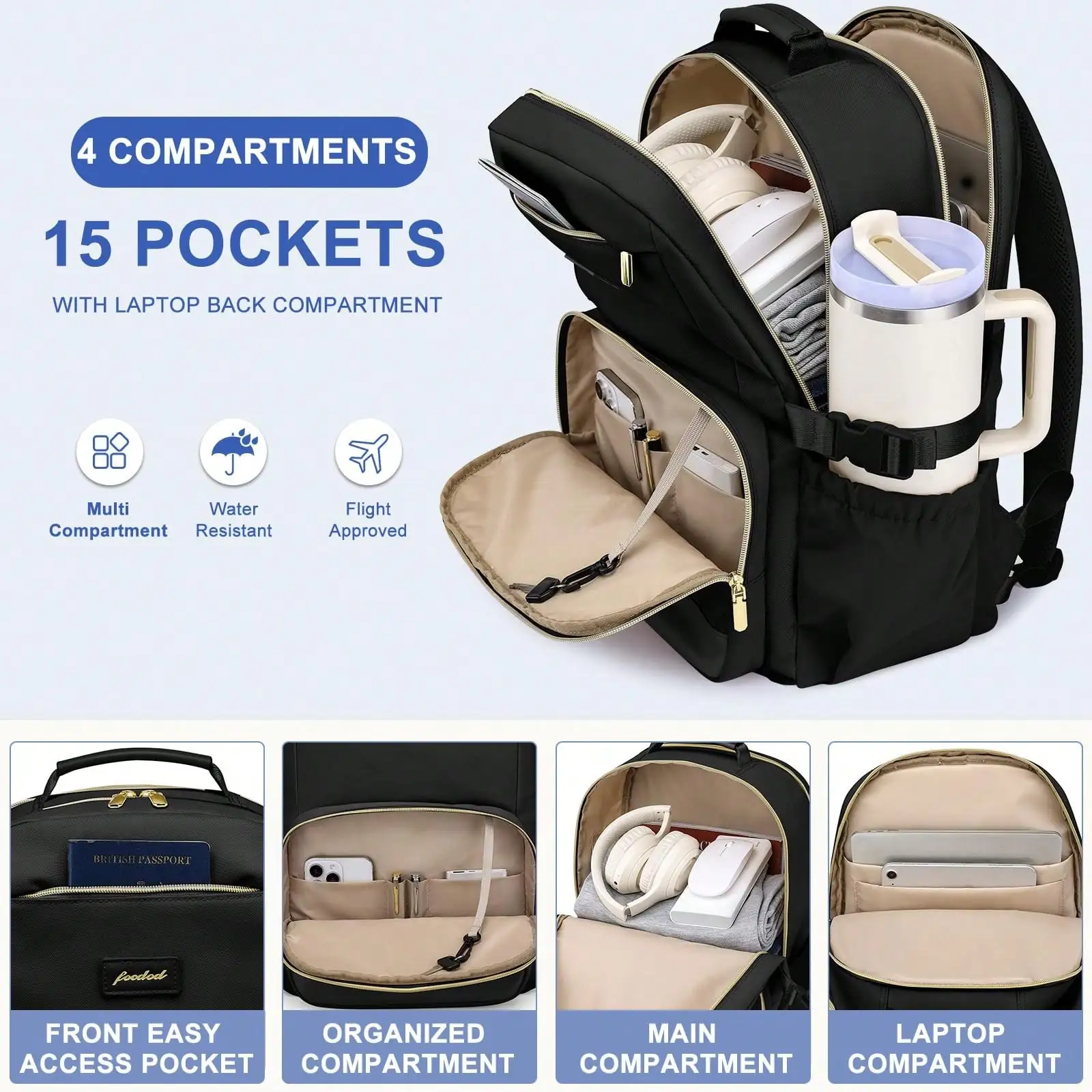 Laptop Backpack For Women Bookbag: 15.6 Inch Work School Backpacks With Pouch Pocket For Large Capacity Cup & USB Charger College Book Bag Outdoor Travel Business Nurse Teacher Bookbags Anti-Theft Back Pack Large Capacity Schoolbag  ss25081232391947899