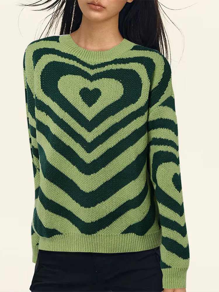 ZANZEA 2025 بلوفرات نسائية محبوكة للخريف سترات شتوية أنيقة بأكمام طويلة على شكل قلب سترة مخططة سترة فضفاضة غير رسمية كبيرة الحجم