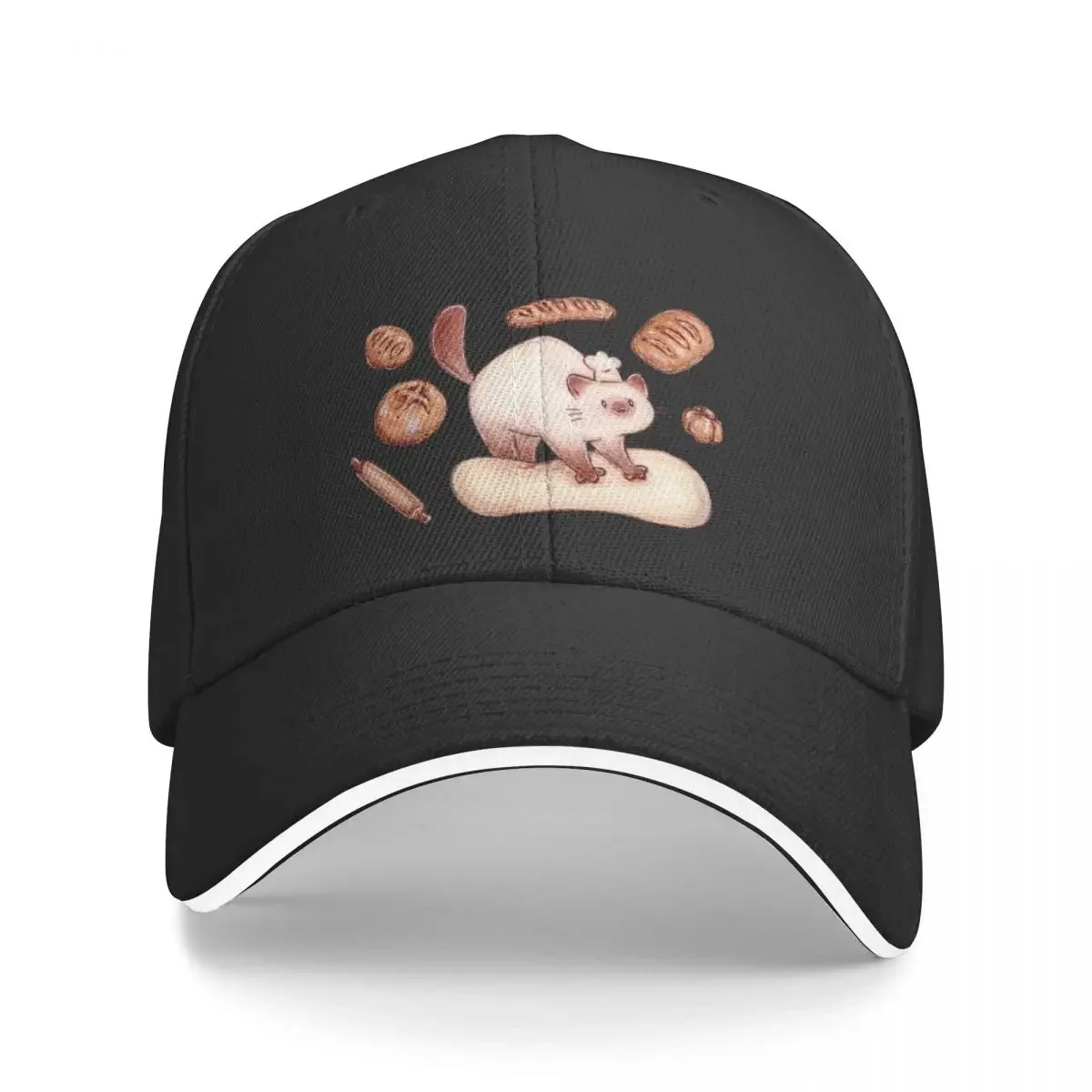 

Bakery cat kneading bread Baseball Cap Sun Cap Luxury Brand Military Cap Man Uv Protection Solar Hat Caps For Women Men's