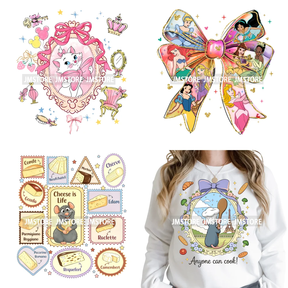 Cute Cartoon Characters Fans Coquette Cook Mouse Iron on Washable DTF Heat Transfers Stickers Ready to Press for Kids Hoodies