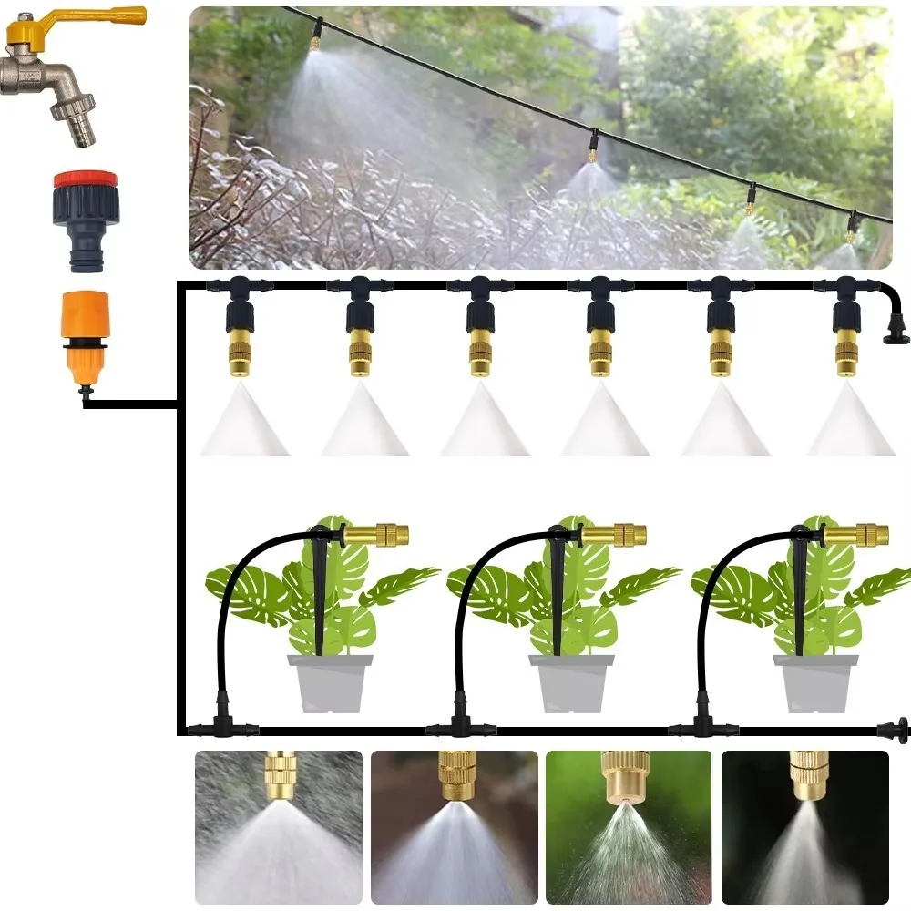 5pcs 1/4'' Brass Atomizer Nozzles 4/7 Pipe Outdoor Misting Cooling System PVC Adjustable Micro Garden Watering Sprinklers Head