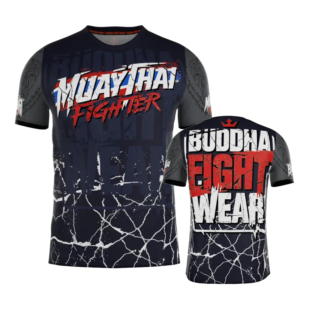 Men's Sports Fitness Short Sleeve 2025 Summer Breathable 3D Printed Boxing Shirt Loose Combat Training T-Shirt