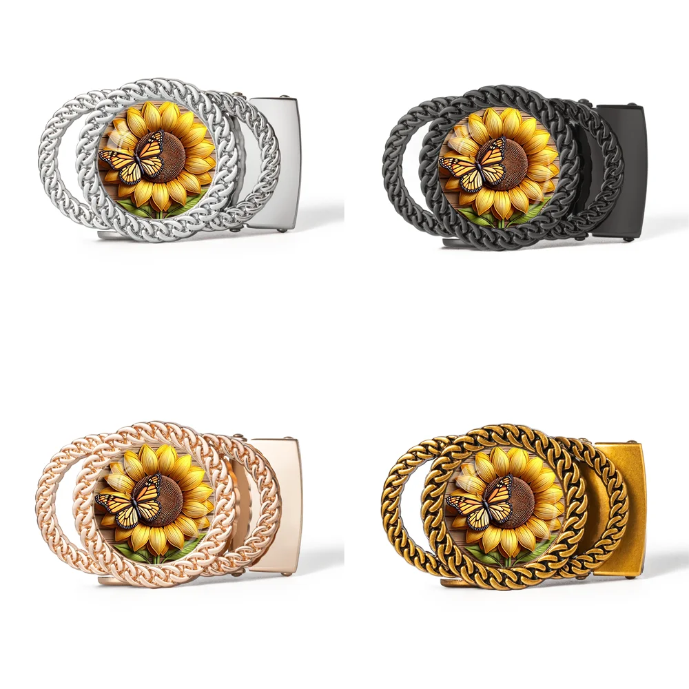 Sunflower and Monarch Butterfly Automatic Ratchet Belt Buckle Trend Personalized Waist Accessory Gift for Women