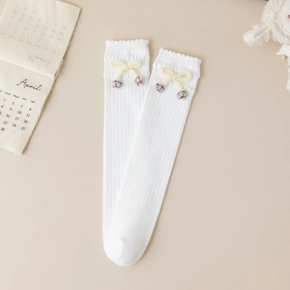 Knee High Length Knee High Socks Knitted Material Ruffled Cuff Uniform Socks Calf Length Sweet Bow Knitted Socks School Uniform