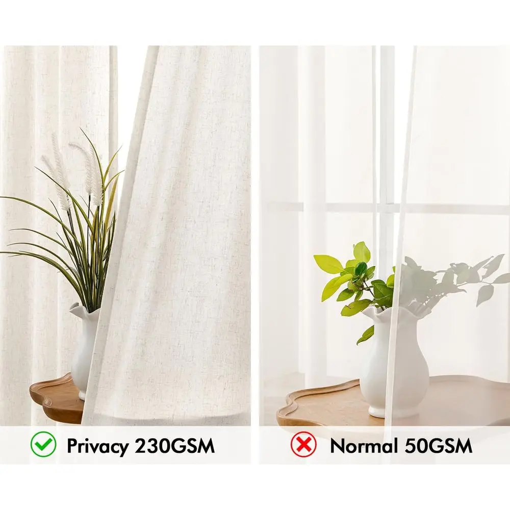 ستائر كتان شبه شفافة لتصفية الضوء، طقم مكون من لوحتين، 52 × 102، تصميم علامة تبويب خلفية، أبيض طبيعي للمنزل