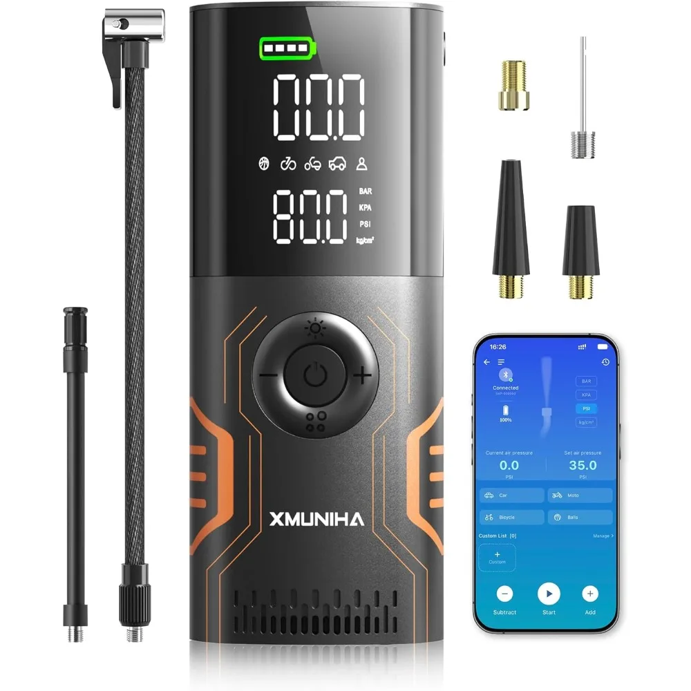 

Tire Inflator Portable Air Compressor - Smart APP Control Bike Pump, All-in-One Storage Air Pump for Car Tires, 150PSI Tire Pump