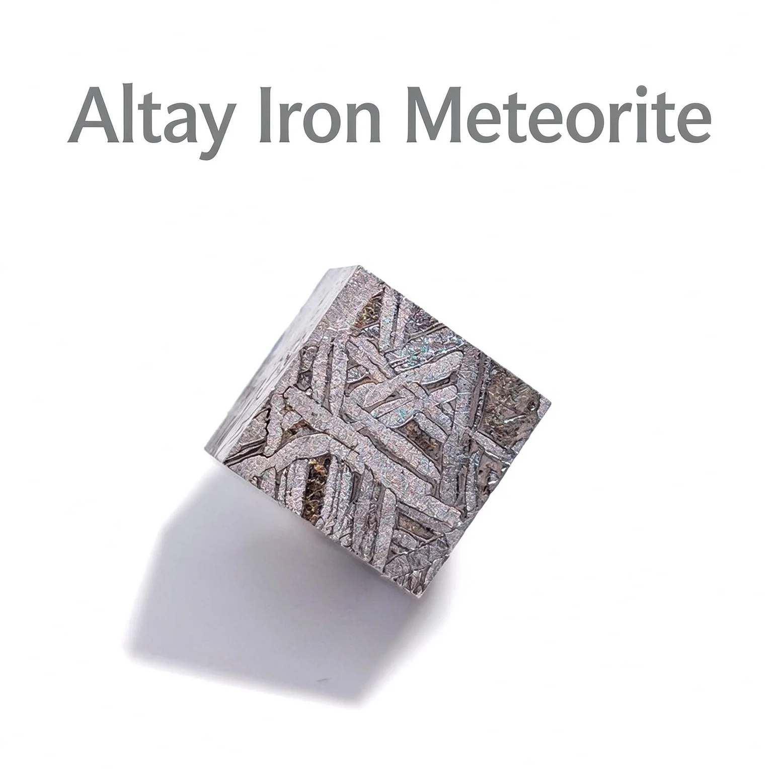 Altay Iron Meteorite Cube, Widmanstatten Pattern, 100% Natural Cosmic Space Stone, Collection Decor & Science Gift 10mm