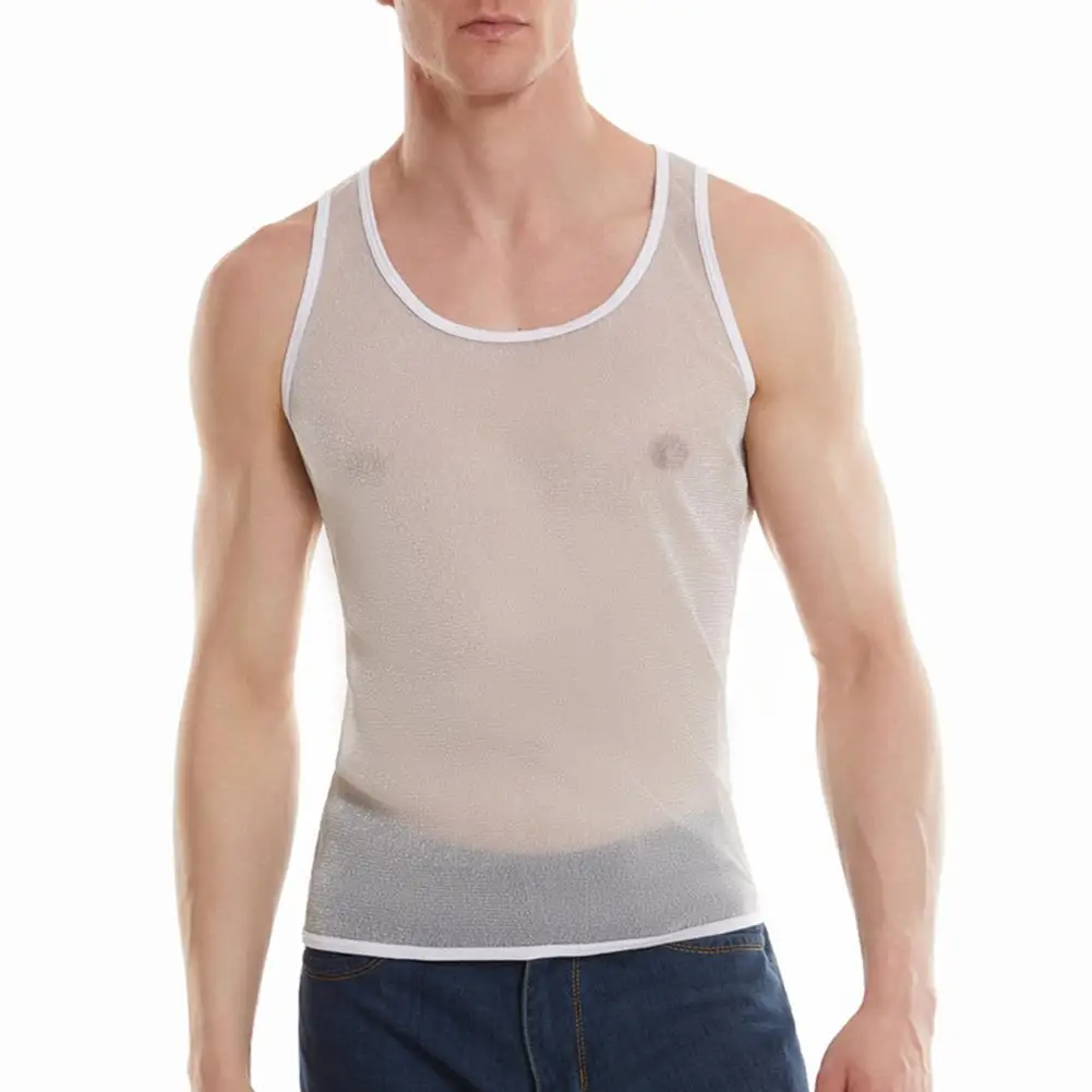 Men's Mesh TankTop Sleeveless Glittery Transparent Vest Casual See Through Muscle Tee Shirt for Daily Wear Gym Fitness