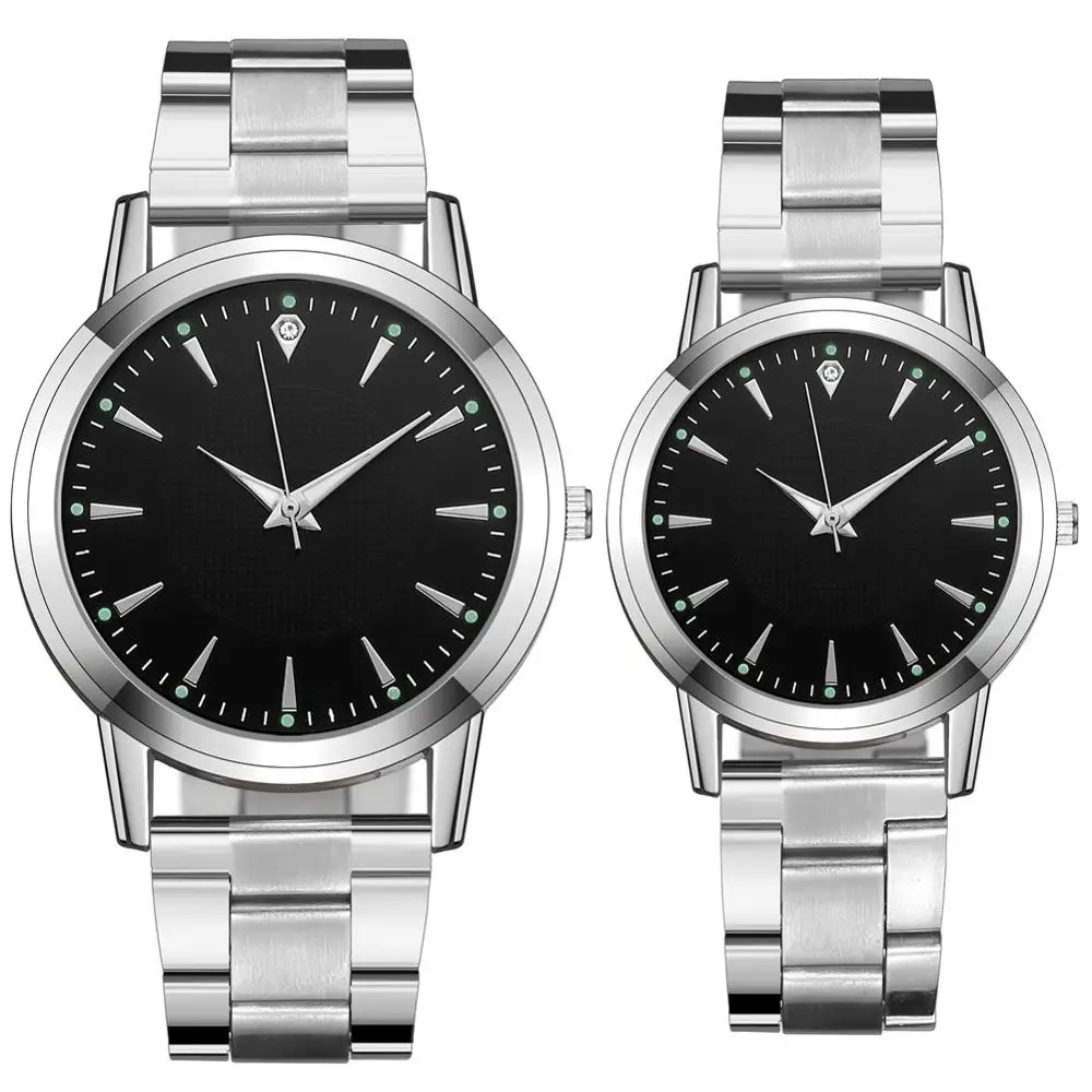 ใหม่ที่มีชื่อเสียงคู่นาฬิกาส่องสว่าง Casual ควอตซ์นาฬิกาผู้หญิงสแตนเลสนาฬิกาผู้ชาย Relogio Feminino Mens นาฬิกา