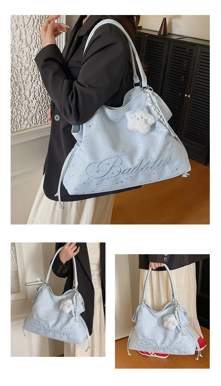Y2k Fashion Letter Printing Pattern Shoulder Bag for Women 2026 Sweet Girls Vintage Casual Tote Bag Handbags Large Capacity Bag