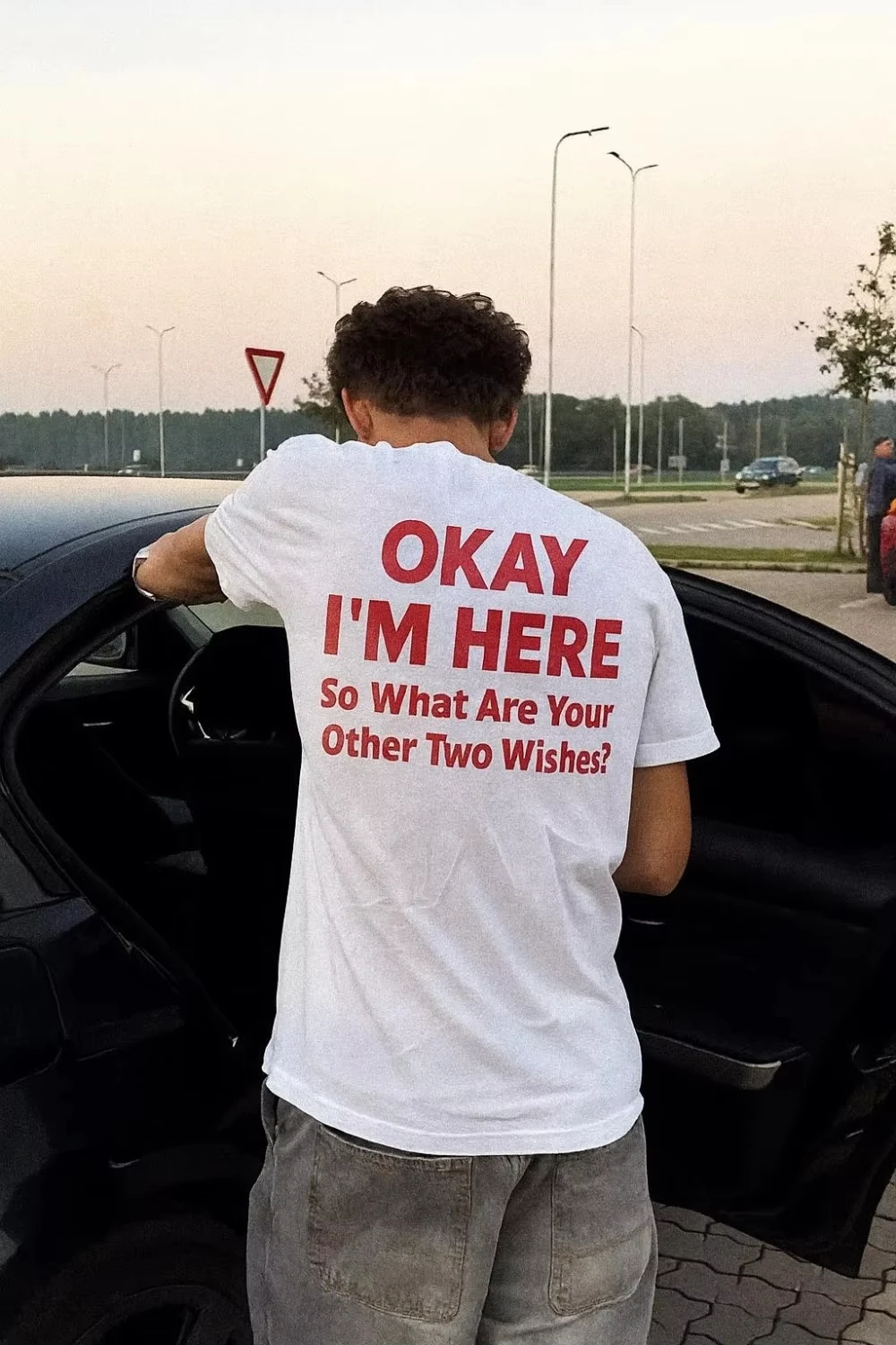 2026 New Funny Okay I’m Here Back Print Shirt Sarcastic Wish Joke Tee Trendy Mens Humor Shirt Couple Flirty S