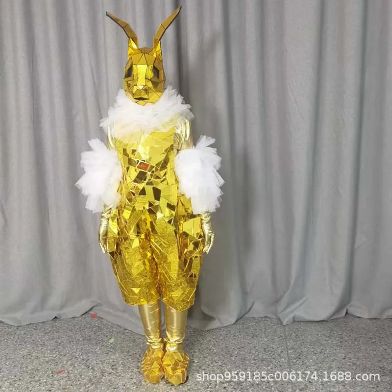 

Haute couture hand-sewn mirror man rabbit costume cosplay men and women with the same mirror man art performance costume bunny g
