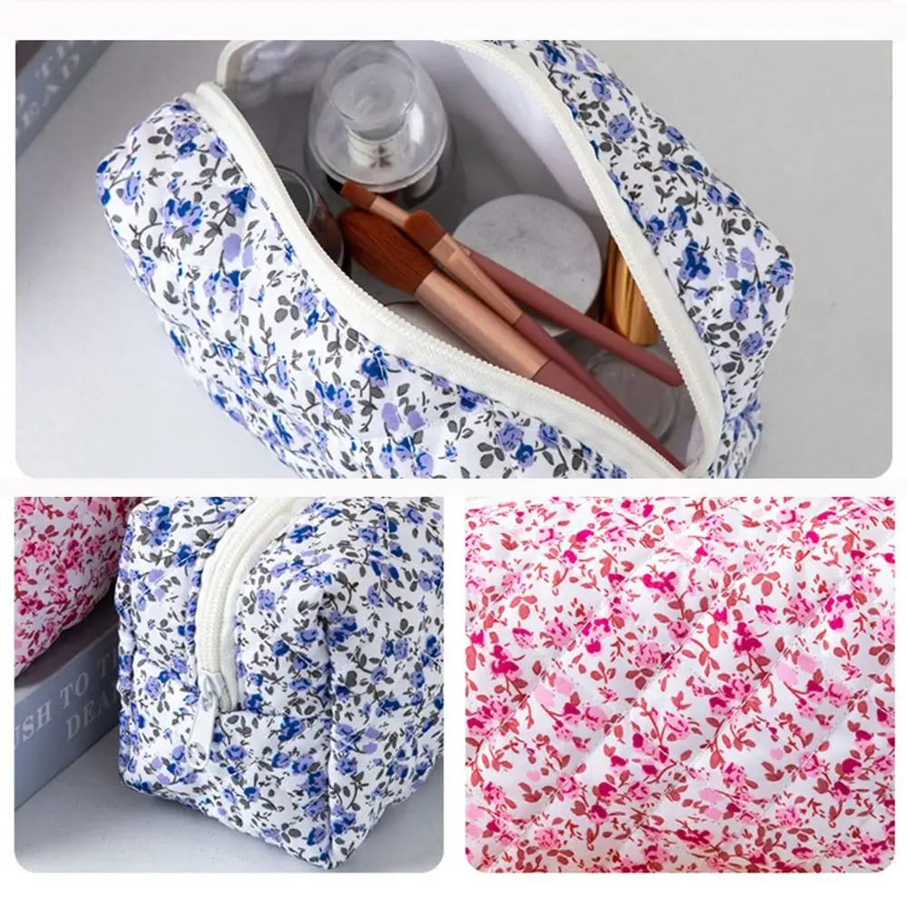 Bolsa de maquiagem com estampa floral de toque macio, grande capacidade, multifuncional, bolsa de higiene pessoal, armazenamento portátil, viagem em casa