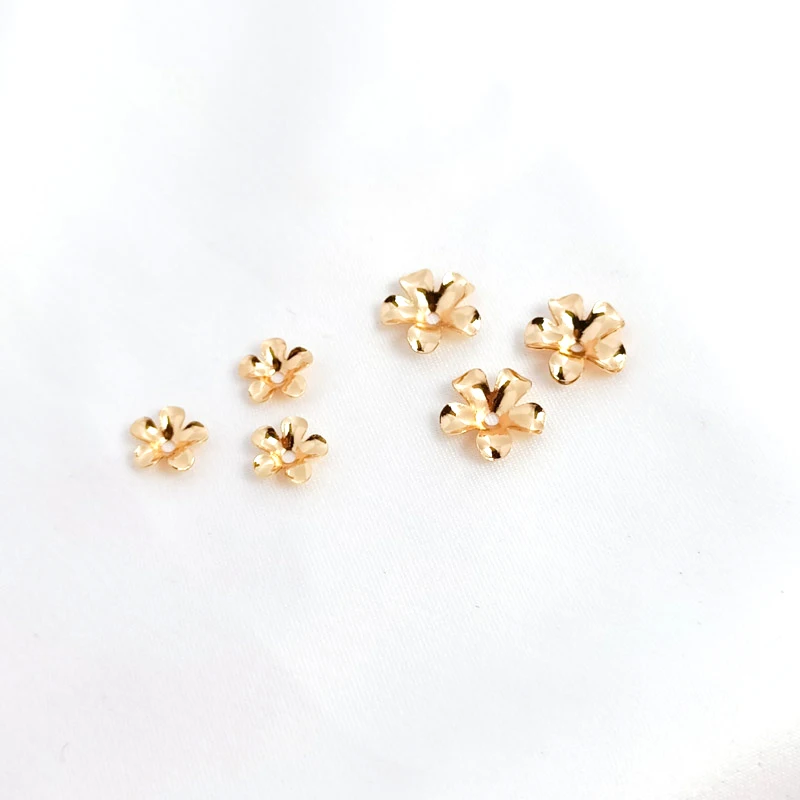 30 pieces copper wrapped 14K Gold three-dimensional five petal flower bead cap hand made DIY jewelry basic accessories materials