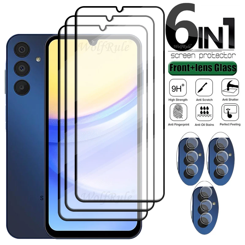 6-in-1 For Samsung Galaxy A15 Glass For Samsung A15 Tempered Glass Screen Protector Samsung A14 A34 A15 A25 A53 A54 5G Len Glass