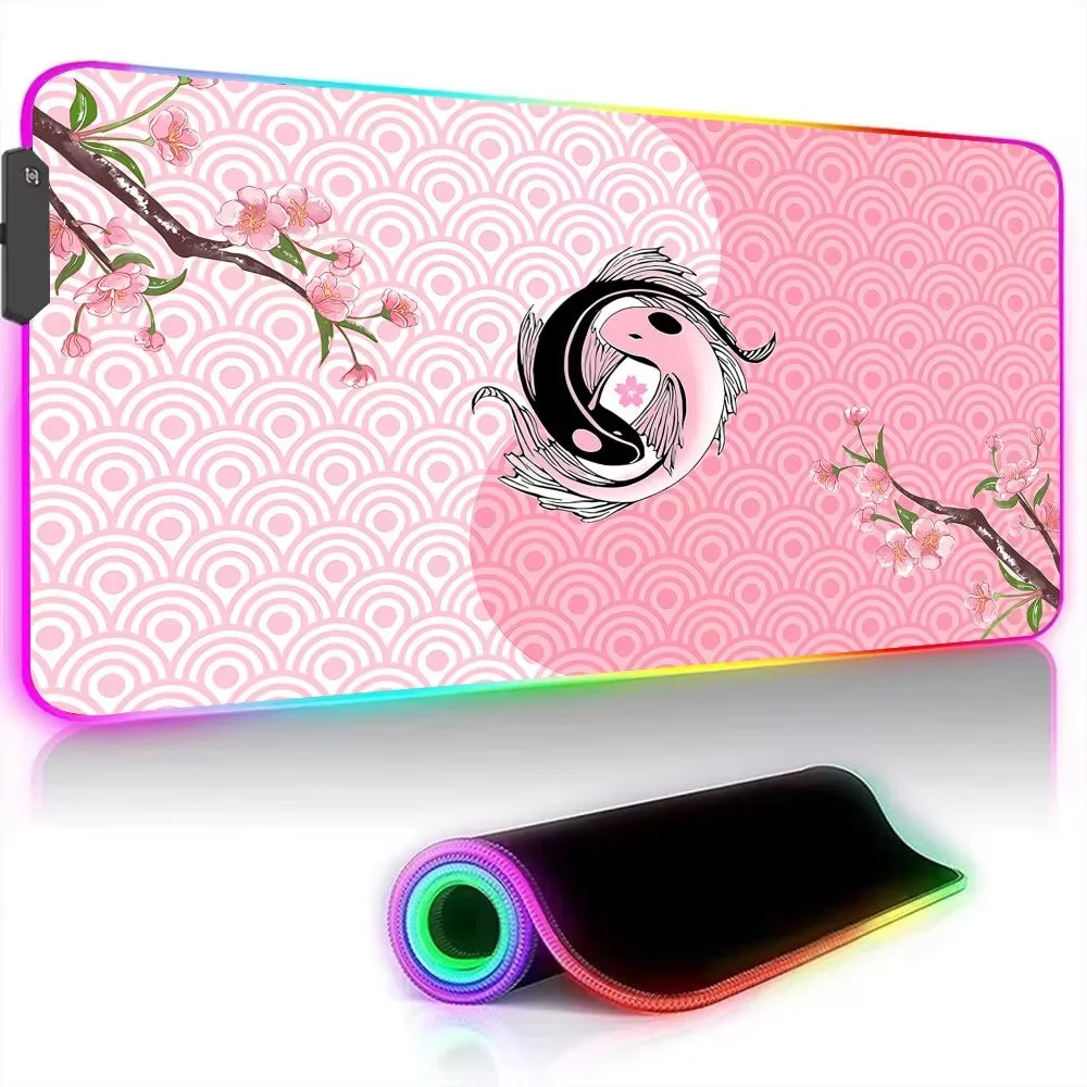 

Yin-yang koi and cherry blossom RGB Mouse Pad Desk Mat Gaming mats anti-slip Durable PC accessories LED glow Gaming mouse pad