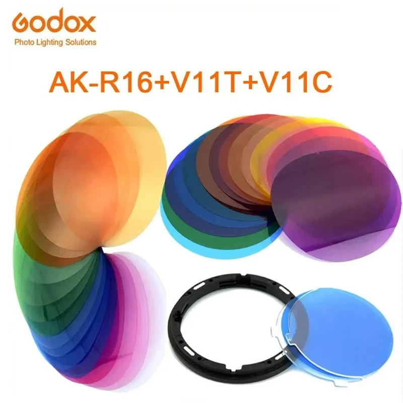 Godox AK-R16 Diffuser Plate with V-11C V11C Color Effect Magnetic Mount Gel Set for Godox V1 Flash Light Speedlite In Stock