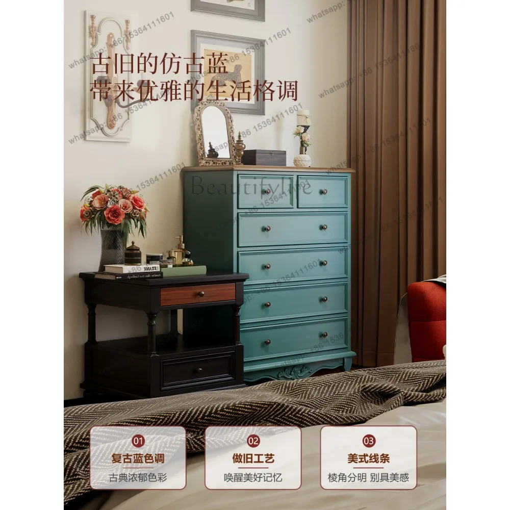 FG Vintage Solid Wood Five-Drawer Chest Wall-Mounted Storage Drawer Cabinet