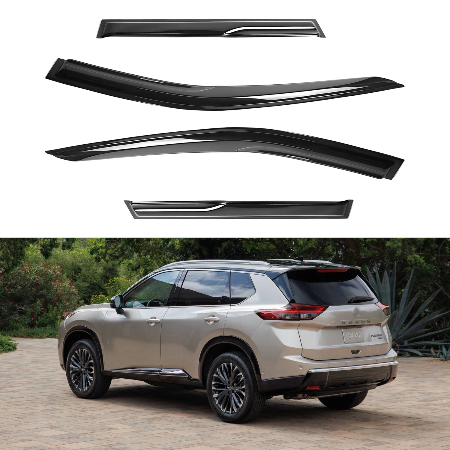 

For Nissan Rogue 4-Door 2021-2025 Window Wind Deflectors Tinted 4pcs Set Rain Guards with Drainage Channel 1.5MM Thick