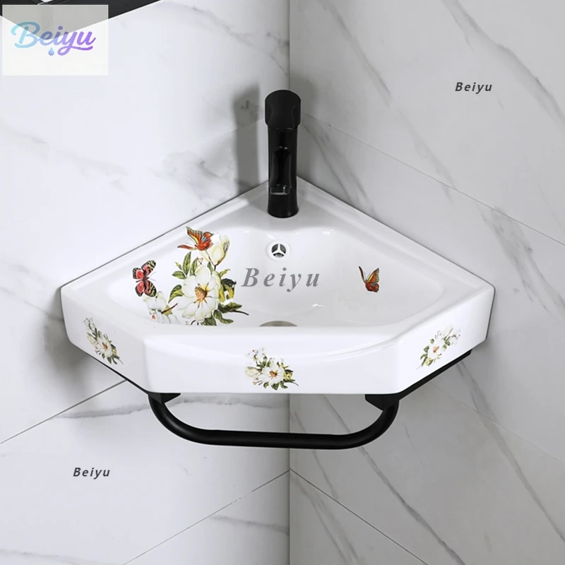 

Bathroom wall-mounted washbasin ceramic triangular washbasin corner small apartment balcony basin mini household