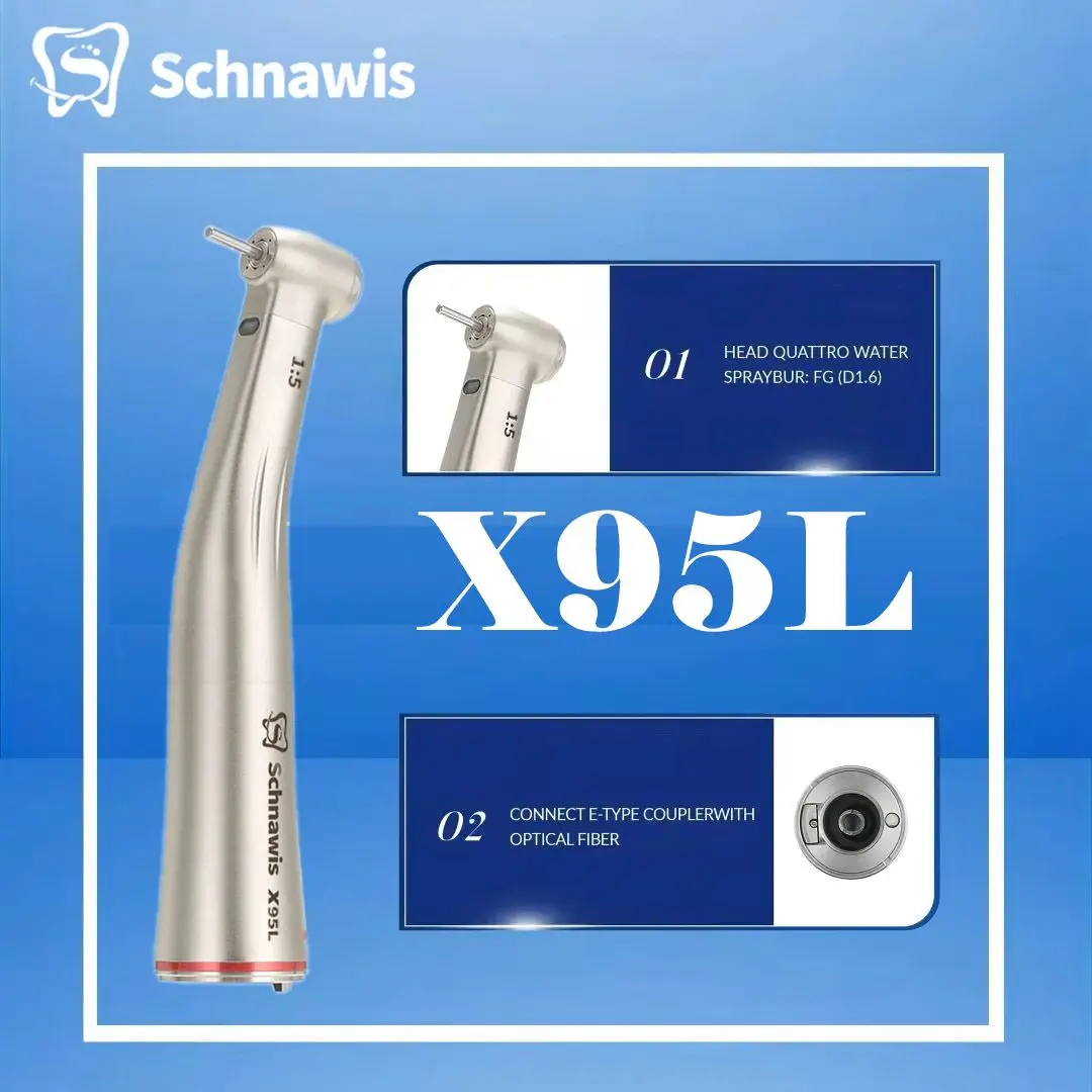 X95L contraangulo Dental 1:5 Increasing Speed Handpiece Against Contra Angle LED Optic Fiber Quattro Spray Red Rings